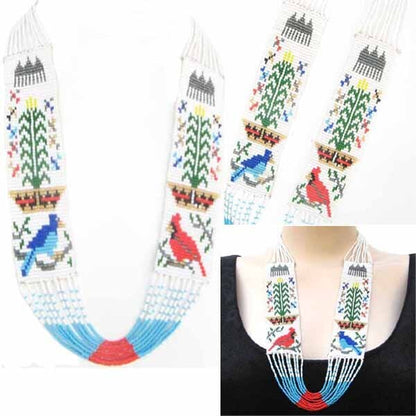 Handmade Beaded Multicolored Seed Bead Birds Layered Necklace
