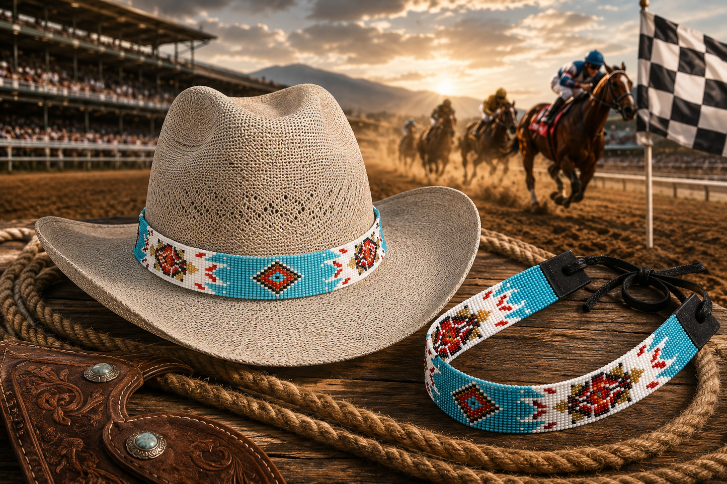 Handmade Beaded Cyan Blue Turtle Cowboy Hat Band Waist Belt - Trendy Hat Accessory