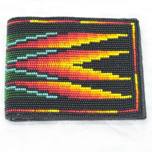 Handmade beaded Native American style genuine leather Men's bifold Wallet/purse - Brown Galaxy Fire