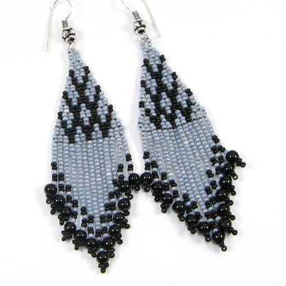 Handmade Beaded Grey Seed Bead Earrings