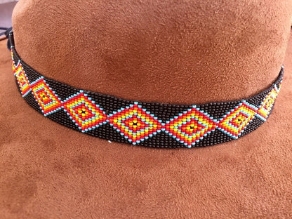 Black Red Blue Bead Work Beaded Cowboy Hat Band Belt