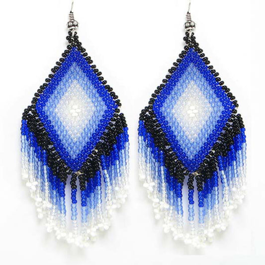 Handmade Beaded Blue Seed Bead Big Earrings
