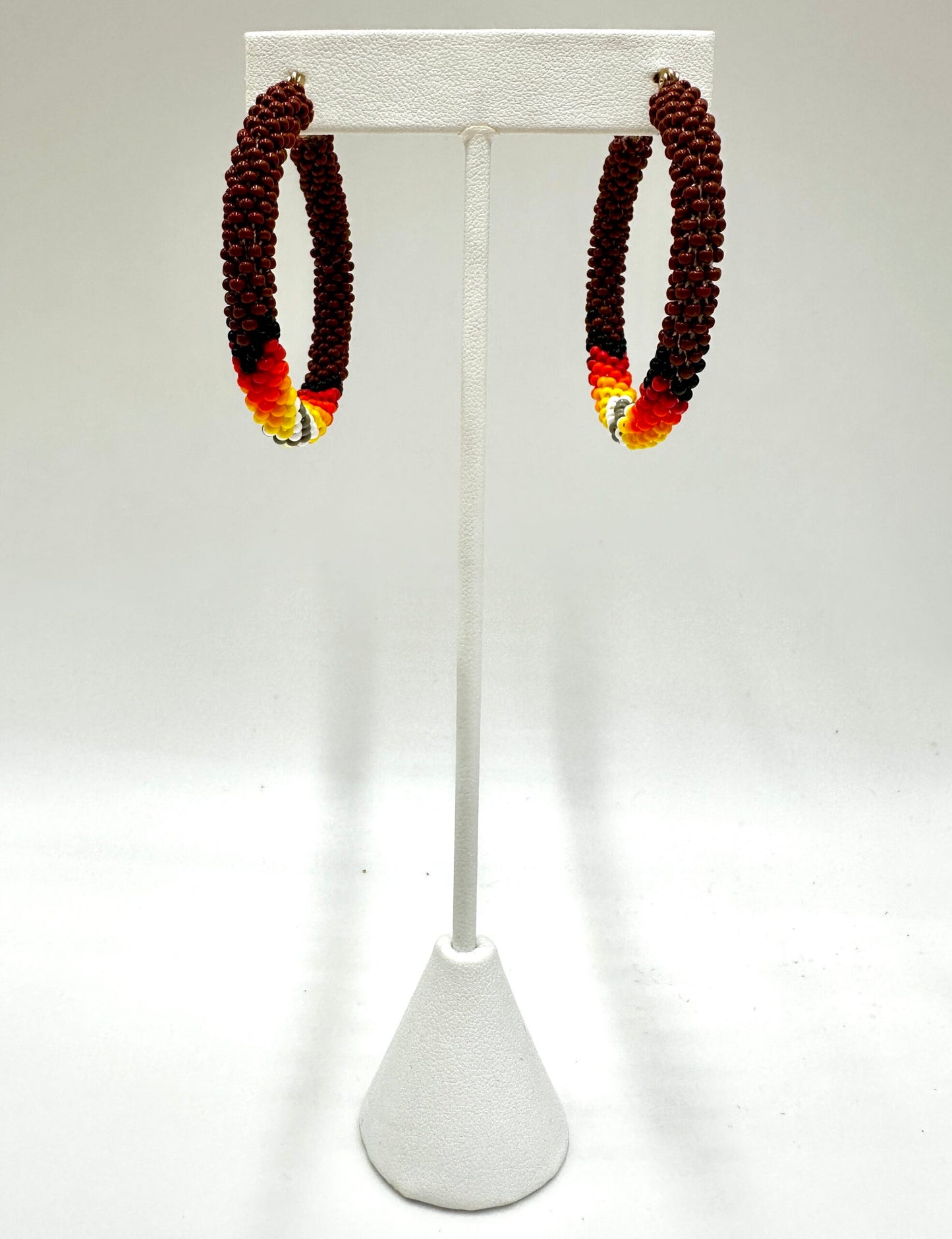 Handmade beaded 2 inch Brown Native style Hoop earrings