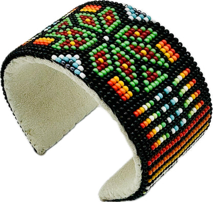 Handmade Black multicolor Flower Leather Cuff Bracelet