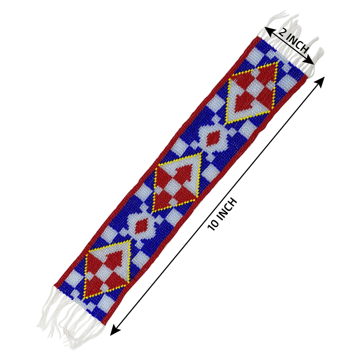 10X2" Blue Red White Seed Beads Geometric Art &amp; Craft Beaded Strip