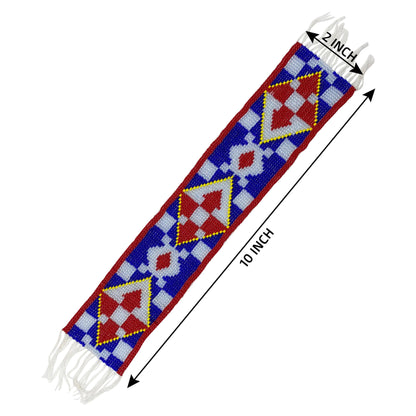 10X2" Blue Red White Seed Beads Geometric Art &amp; Craft Beaded Strip