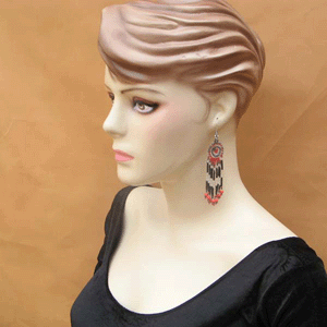 Handmade Beaded Red Black Bugle Seed Bead Earrings