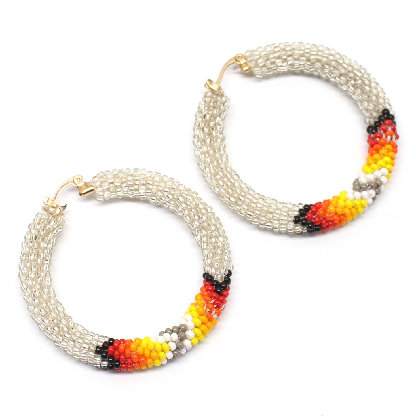 Handmade beaded 2 inch Silver color Native style earrings