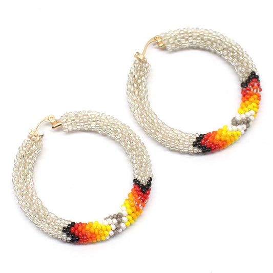 Handmade beaded 2 inch Silver color Native style earrings