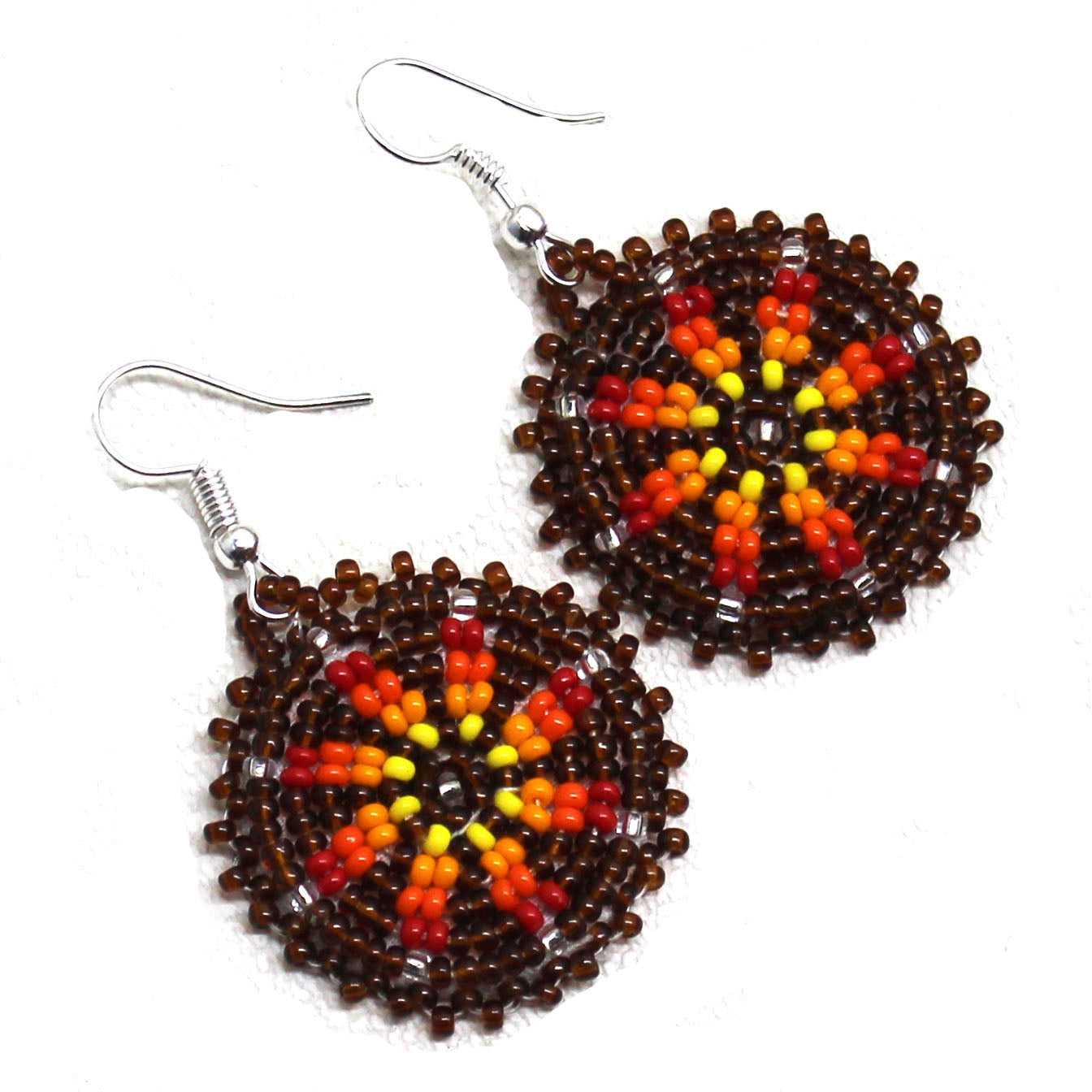 Handmade Beaded Cute Round Brown Earrings
