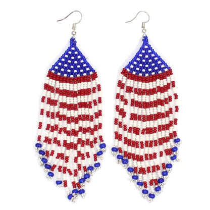 Handmade Beaded Patriotic Red Blue White Hook Earrings