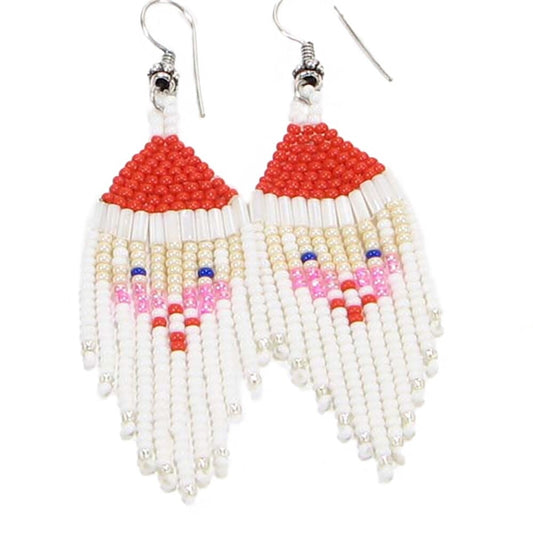 Handmade Beaded Christmas Santa Clause Seed Bead Big Earrings