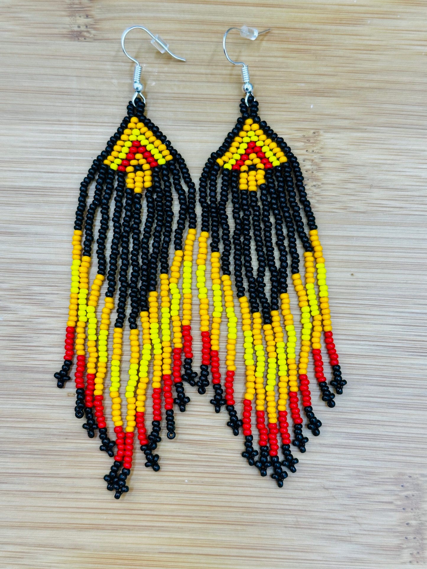 Handmade beaded Black Orange hook native style earring