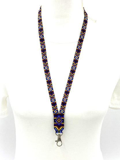 Multicolor Seed Beaded Lanyard Id Holder Geometric Art Beadwork