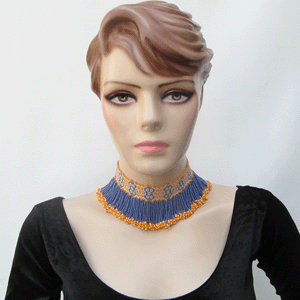 Handmade Beaded Orange Blue Seed Bead Choker Necklace