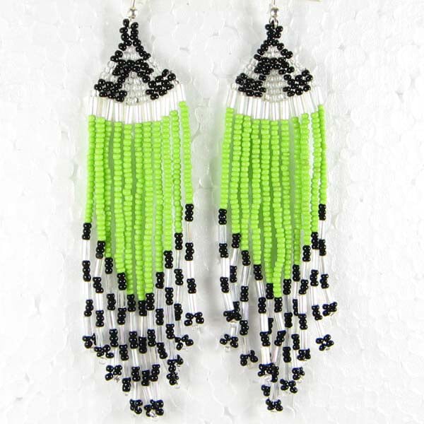 Handmade Beaded Green Seed Bead Earrings
