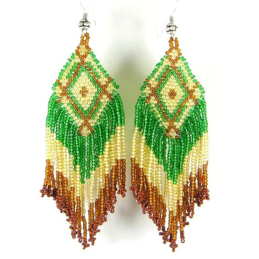 Handmade Beaded Green Seed Bead Earrings