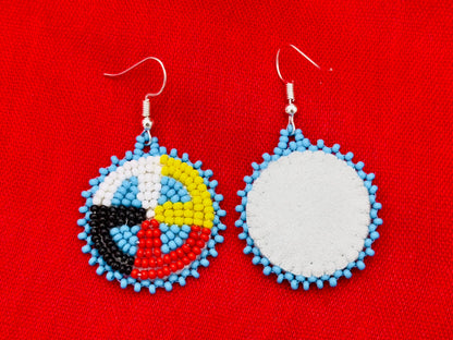 Handcrafted Blue Earrings Four Directions Medicine Wheel