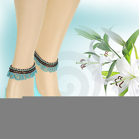 Turquoise Blue Black Seed Beads Beaded Anklet Handmade