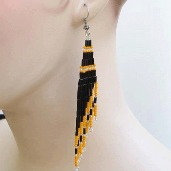 Handmade Beaded Orange Bugle Seed Bead Earrings