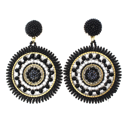 Handmade Beaded Bright Neon Colorful Post Round Earrings for Women Girl All Season - Black