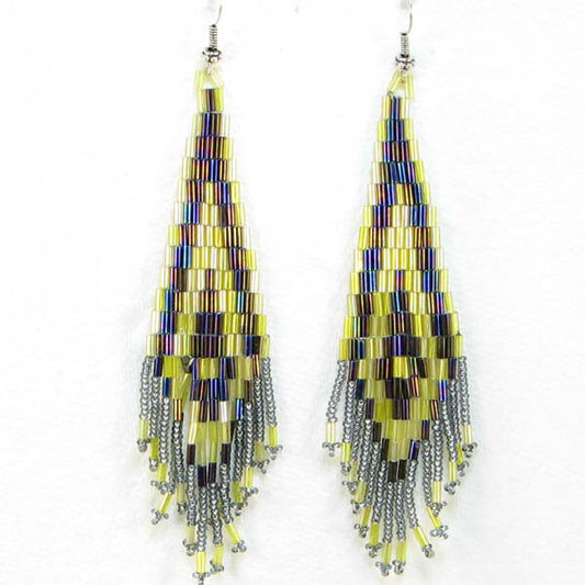Handmade Beaded Iris Black Seed Bead Earrings