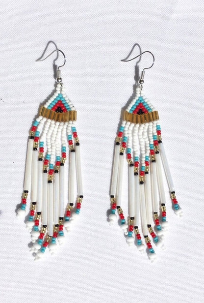 Handmade Beaded White Chandelier Earrings