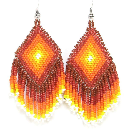 Handmade Beaded Brown Seed Bead Big Earrings