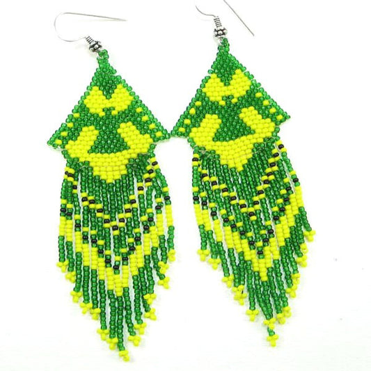 Handmade Beaded Green Seed Bead Big Earrings