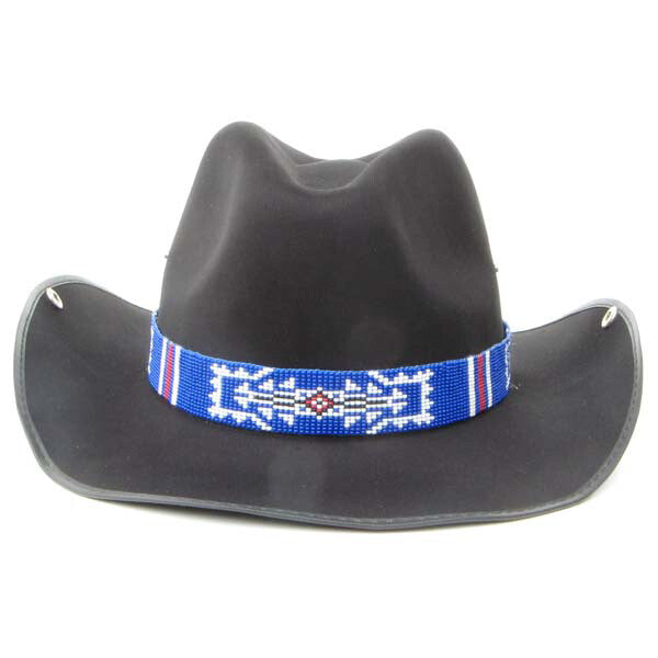 Blue White Red Beaded Cowboy Hat Band Medicine man's Eye Beadwork