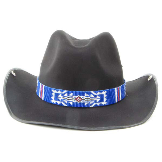 Blue White Red Beaded Cowboy Hat Band Medicine man's Eye Beadwork
