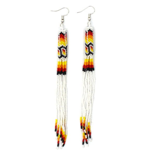 Handmade Beaded Earrings 5 Inch Long - White