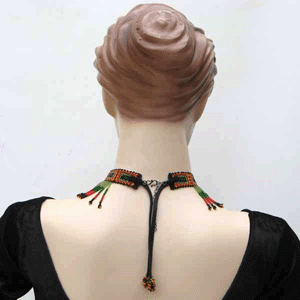 Enclosure For Ceremonial Dances Beaded Bib Necklace Earrings Set Green Red