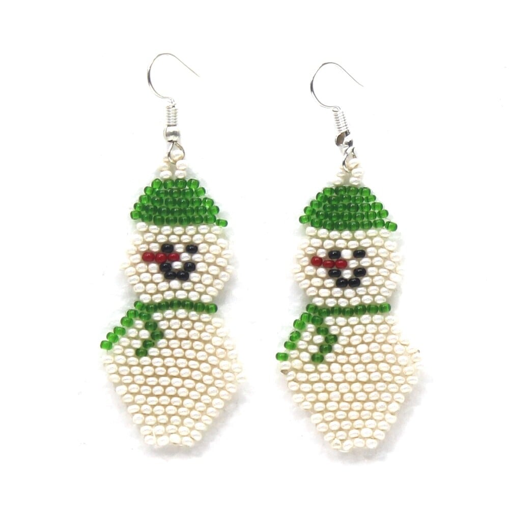 Handmade Holiday Green Snowman Christmas Fashion Hook Earrings