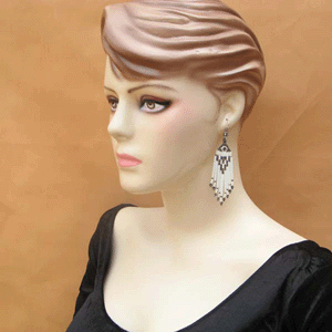 Iris Black White Bugle Seed Beaded Earrings