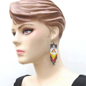 Handmade Beaded Iris Black White Eagle Big Earrings
