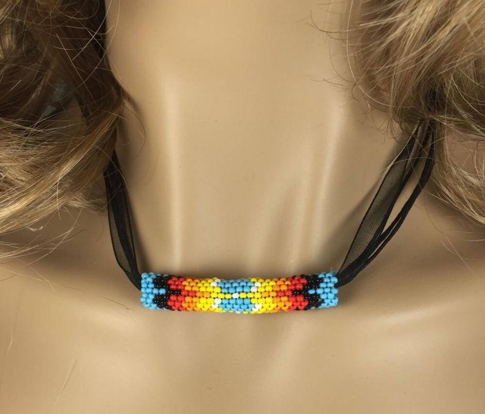 Handmade Beaded Bead Native Inspired Style Organza Cord Necklace