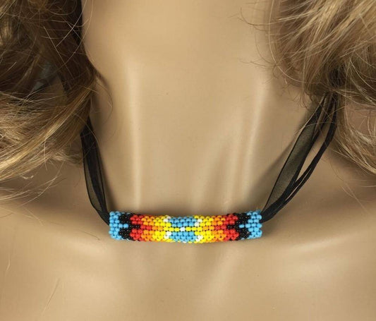 Handmade Beaded Bead Native Inspired Style Organza Cord Necklace