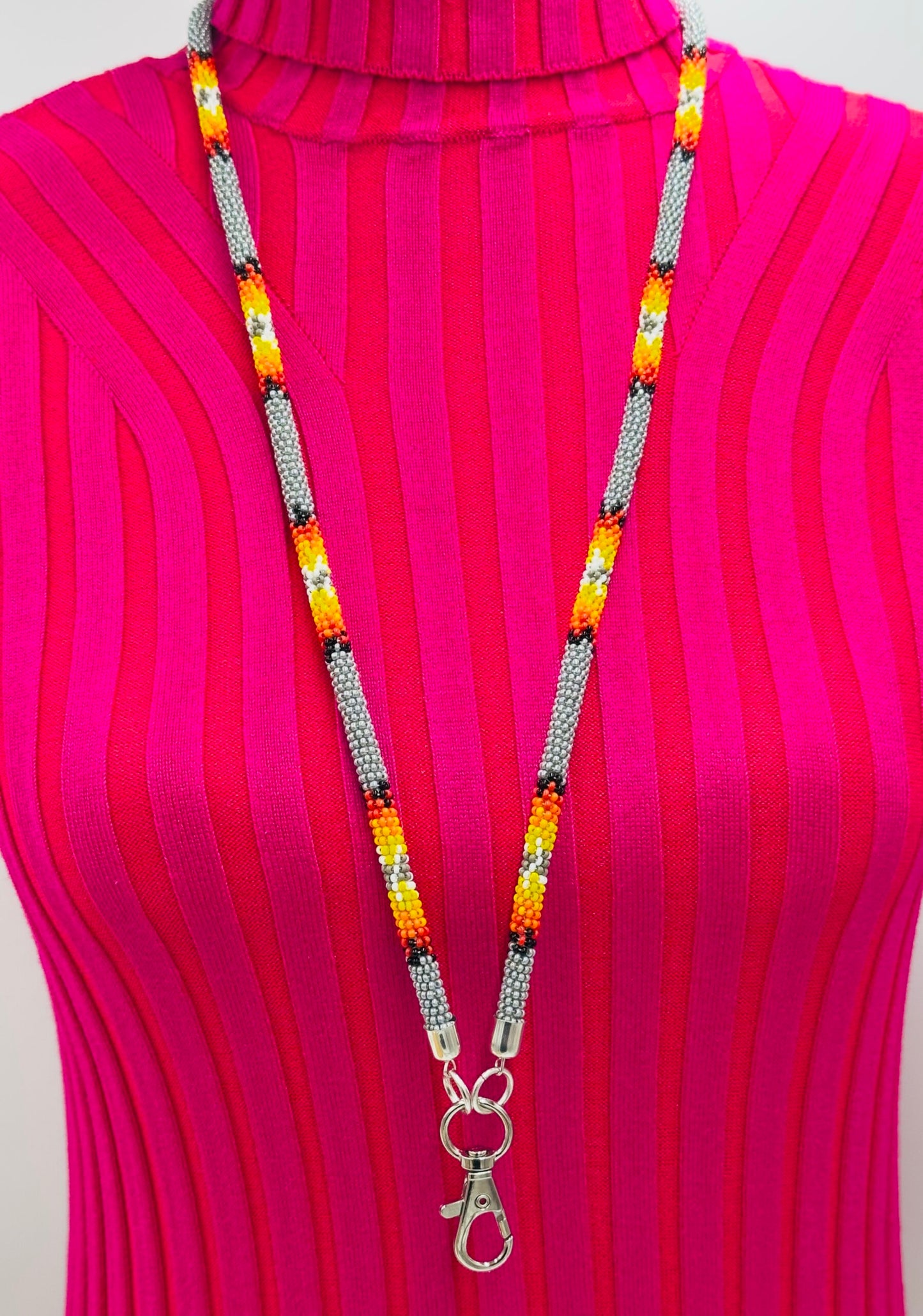 Handmade beaded Grey rope style lanyard