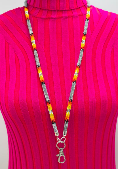 Handmade beaded Grey rope style lanyard