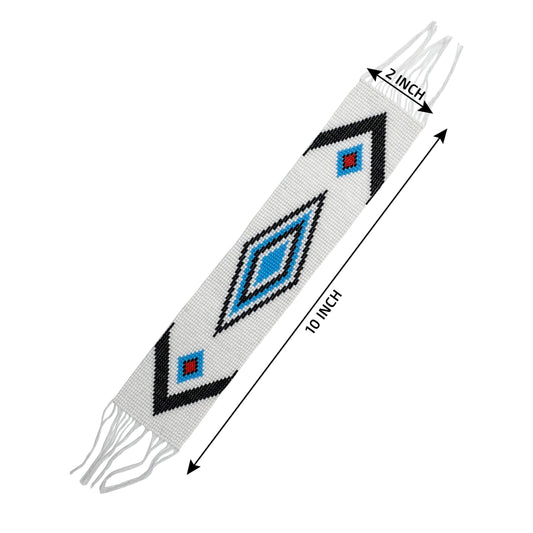 10X2" White Black Blue Medicine Man'S Eye Applique Beaded Strip