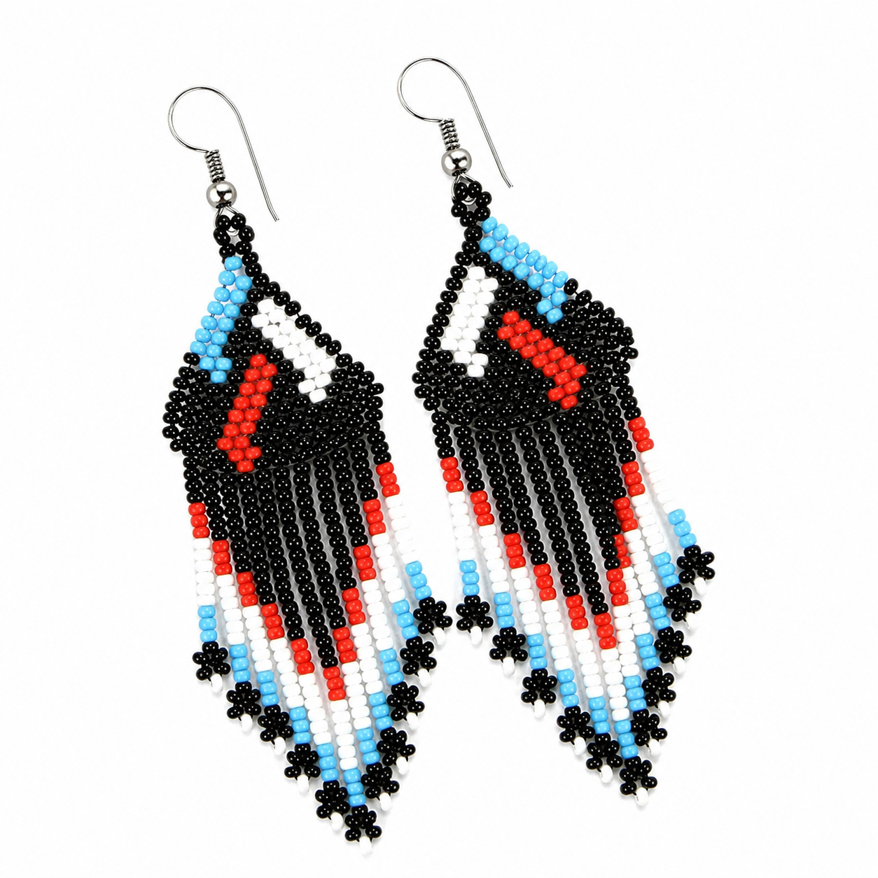 Handmade Beaded southwestern ethnic Black Seed Bead hook Earrings
