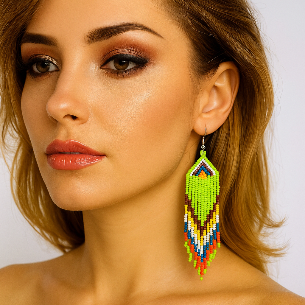 Lime Cascade Beaded Fringe Earrings – Handmade Boho Jewelry
