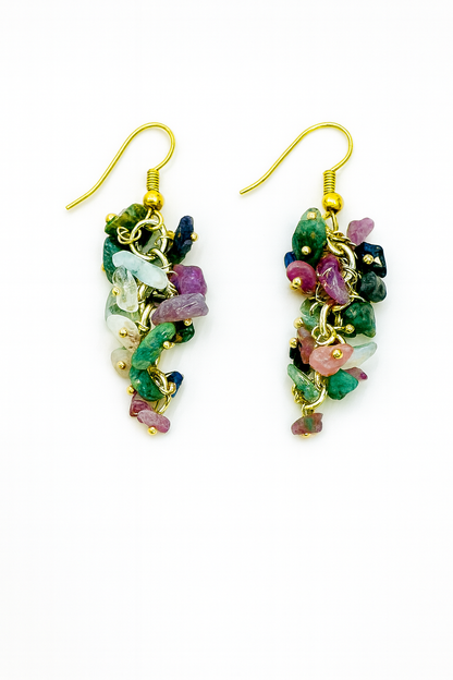 Natural handmade Gemstone Chips Dangle Earrings – Golden Polish Hooks