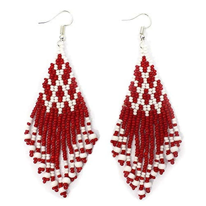 Handmade Beaded Maroon Chandelier Earrings 3.5 inch long