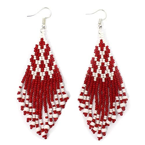 Handmade Beaded Maroon Chandelier Earrings 3.5 inch long
