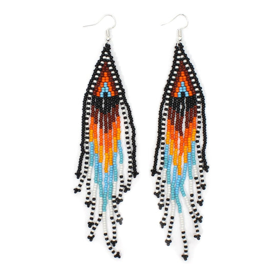 Handmade Beaded Native Style Sun Multi-Color Hook Earrings