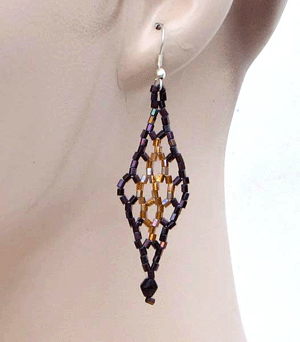Handmade Beaded Iris Black Brown Cut Seed Bead Big Earrings