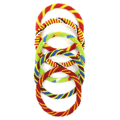 Handmade Red Yellow Green Seed Beaded Crochet Bracelet