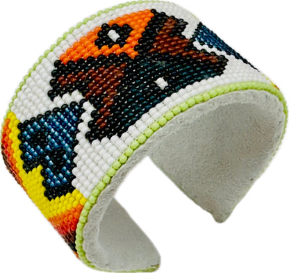 Handmade Beaded White multicolor Leather hard Cuff Bracelet